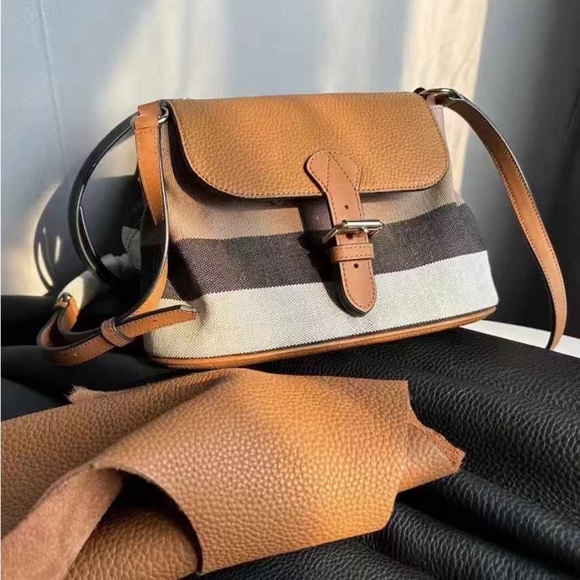 Tan and Black Crossbody Bag with Structured Design - Picture 1 of 5